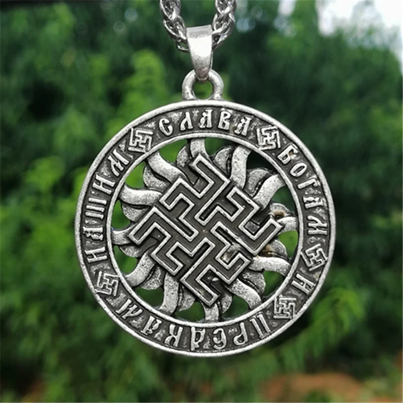 New Buddhist Rune Pattern Round Pendant Necklace Men\'s Necklace Fashion Metal Religious Rune Amulet Pendant Accessories Jewelry