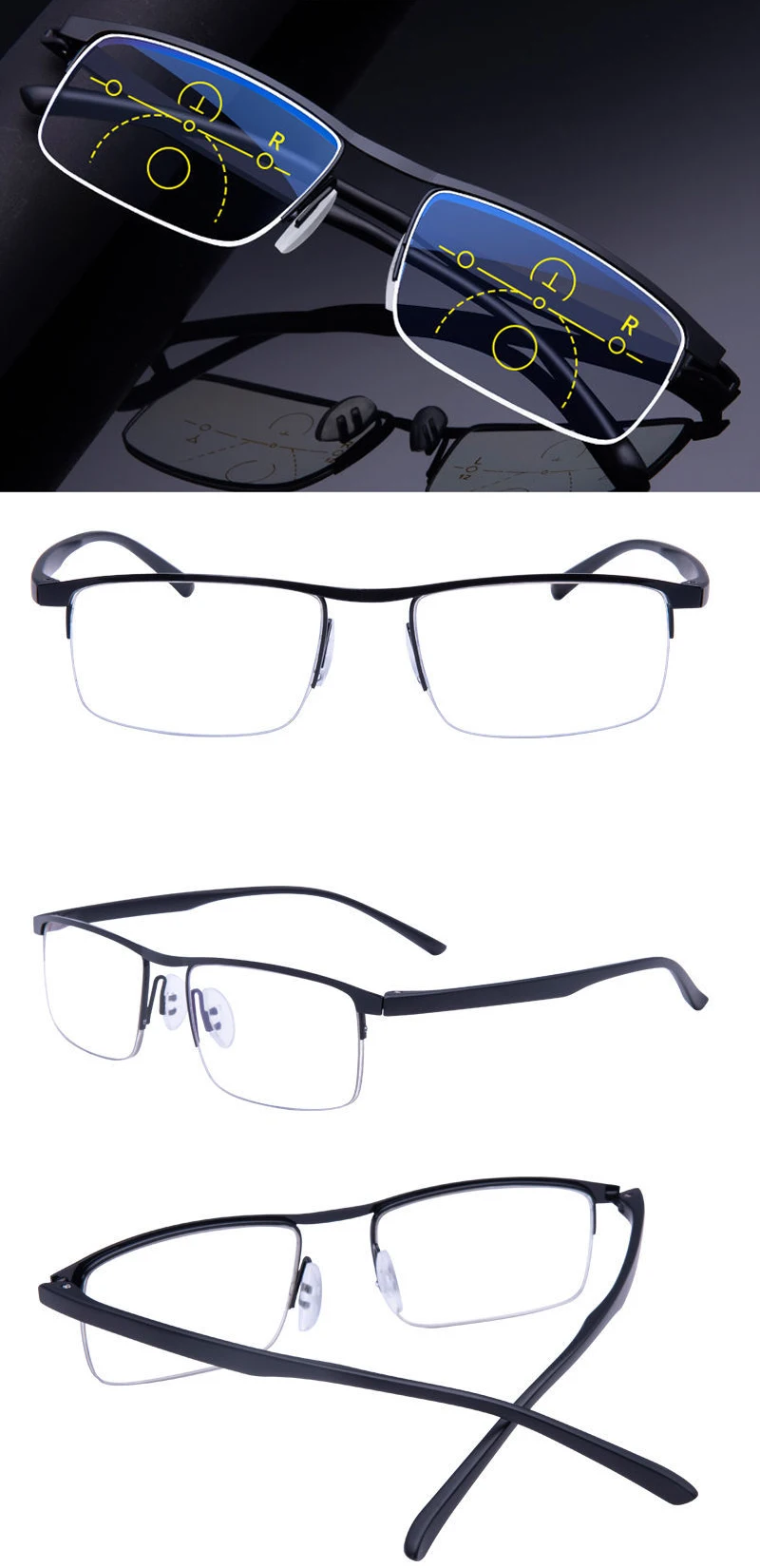 2021 intelligenter Zoom Progressive multifunktionale Lesebrille Damen Herren Multifokale Anti-Blaulicht-Hyperopie-Brille – Detail 15