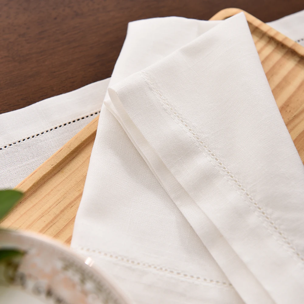 12 Stück Tischservietten für Hochzeit, Party, Abendessen, weiße Stoffservietten für Restaurant und Zuhause, Baumwoll-Leinen-Taschentücher in 4 Größen – Detail 4