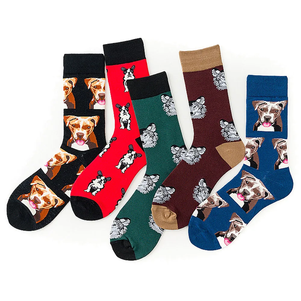 Calcetines de algodón japoneses para hombre, medias coloridas de estilo británico, ropa de calle, Hip-hop, dibujos animados de perro feliz, regalo de Navidad