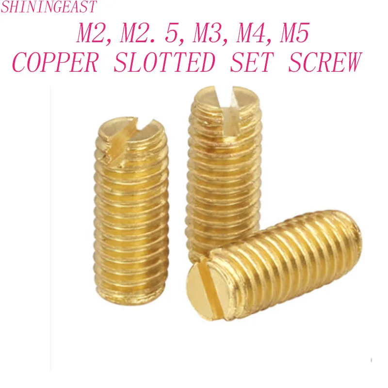 M2M2.5M3M4M5 copper brass slotted flat head point head headness none head set screw grub screws1149