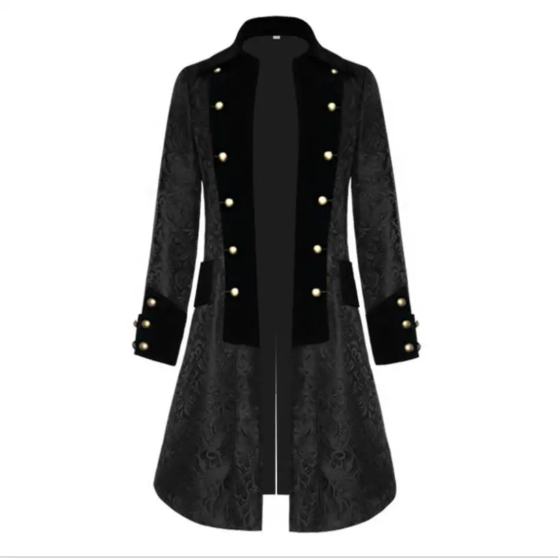 Middle Ages Prince Cosplay Black Turn Down Collar Steampunk Men Jacket Long Sleeve Gothic Noble Men Texudo Medieval Costume