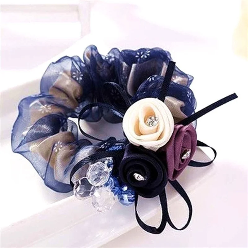 Elegante perla fiore Scrunchies donne ragazze elastici per capelli elastici accessori cravatta anello per capelli corda coda di cavallo copricapo