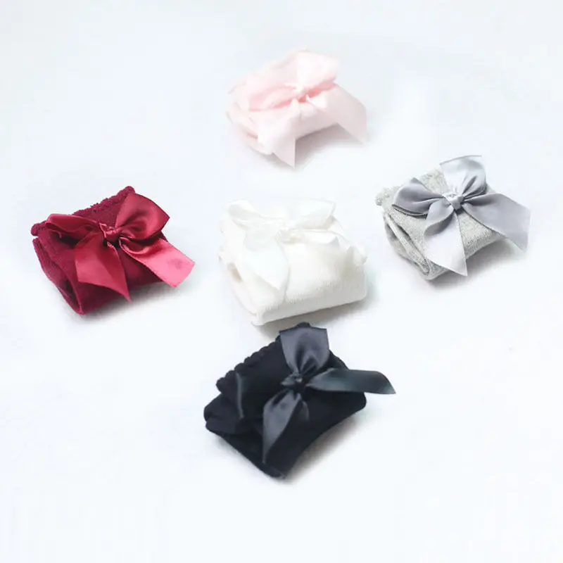 Baby Girl Knee High Bows Princess Socks Long Tube Booties Striped Cotton Socks