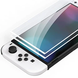 PlayVital Border Tempered Anti-Scratch Bubble Free Transparent HD Clear Glass Screen Protector for NS Switch OLED - White