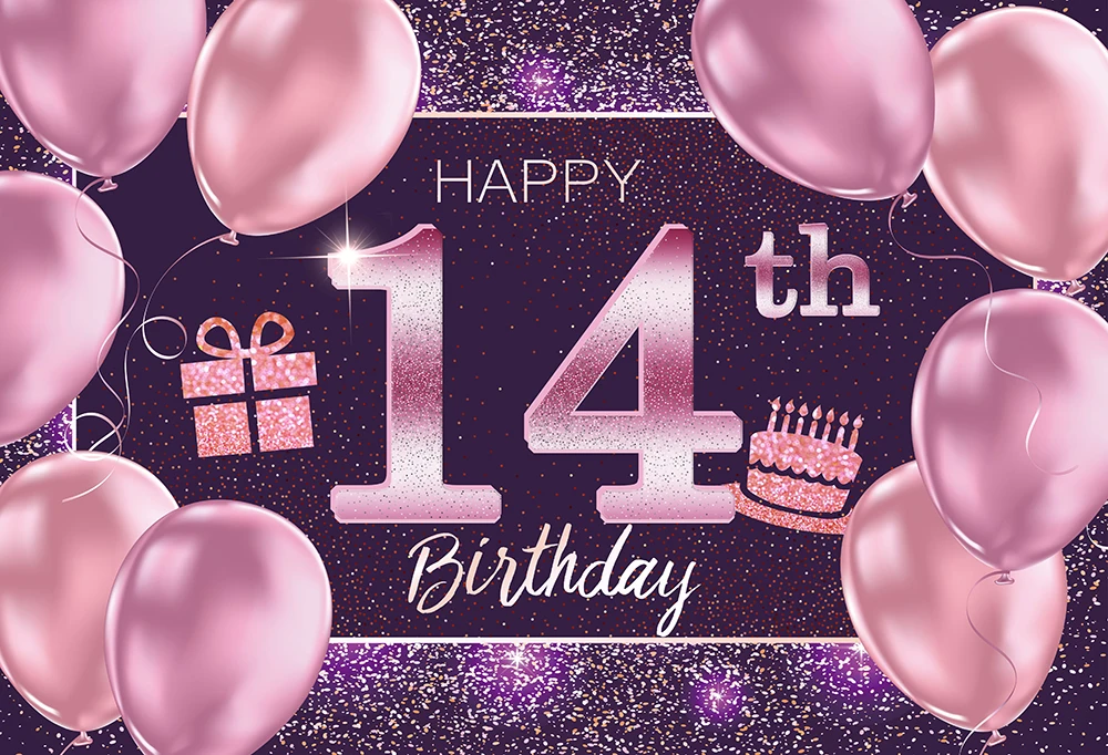Hồng Bóng Tím Lấp Lánh Chụp Ảnh Nền Cô Gái Nữ Người Phụ Nữ Happy 14th Sinh Nhật Phông Nền Cho Studio Ảnh W-4535