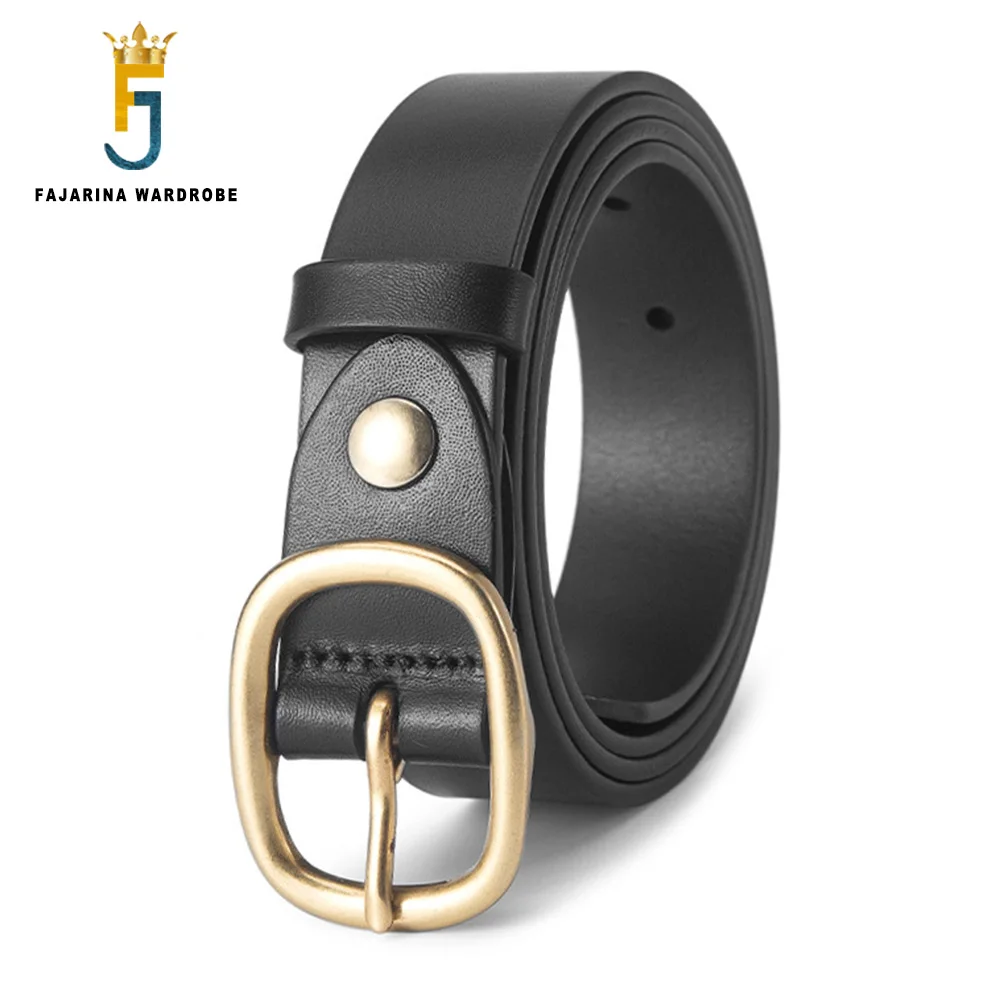 FAJARINA Ladies Top Quality Retro Brass Buckle Belts Metal Clothing Jean Black Cow Cowhide Leather 2.8cm Belt for Women N17FJ931