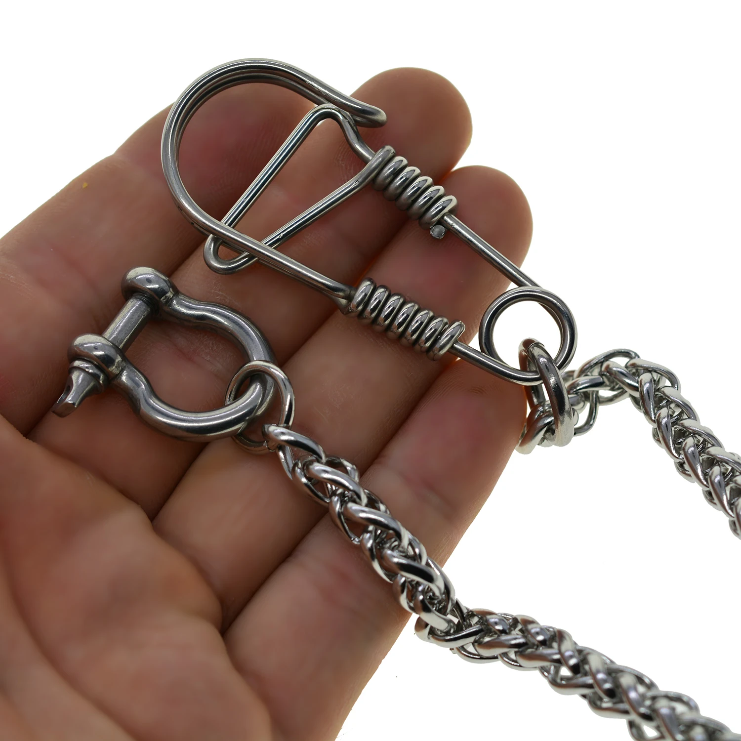 Stainless steel wheat snake wallet jean trousers biker chains  D shackle connector wire wrapped  hand made spring hook