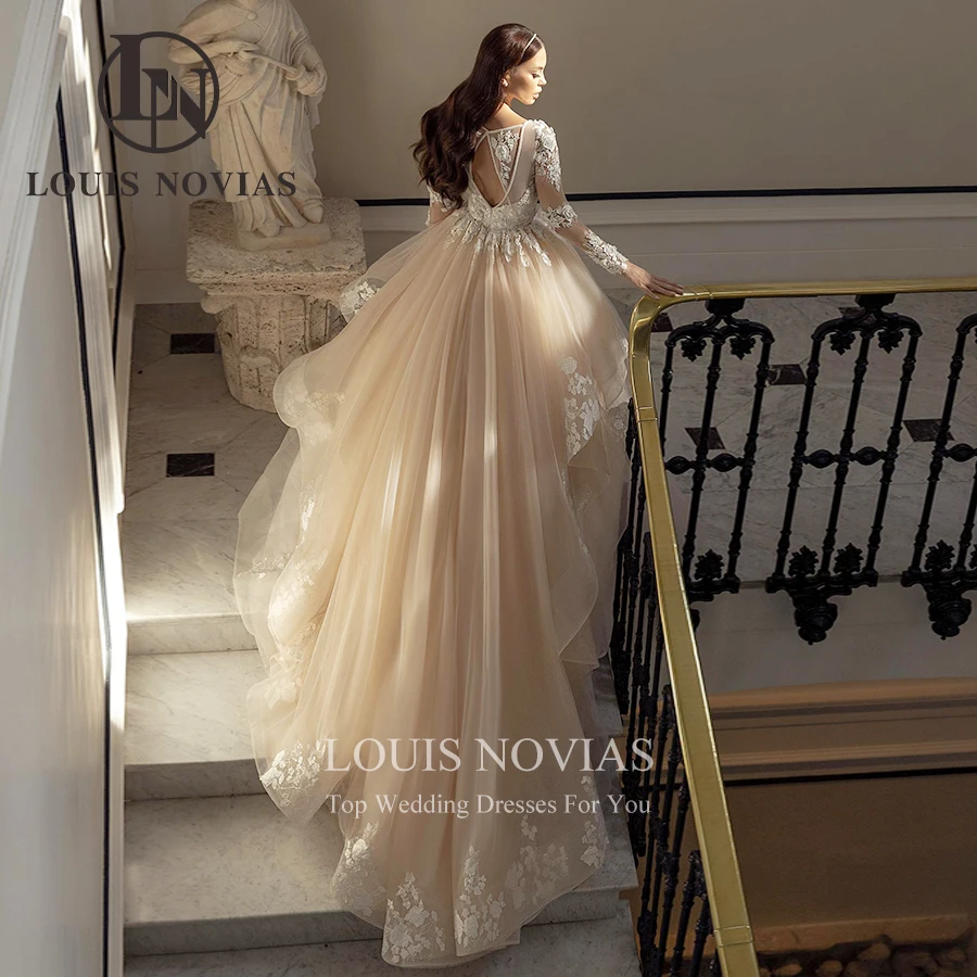 LOUIS NOVIAS Ball Gown Wedding Dresses For Women Sexy V-Neck 3D Flowers Appliques Wedding Gown High Quality Vestidos De Novia