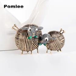 Pomlee Ball Of Yarn Double Sheep Brooches For Women Kids Vintage Enamel Animal Banquet Party Brooch Gifts Hats Scarf Buckle