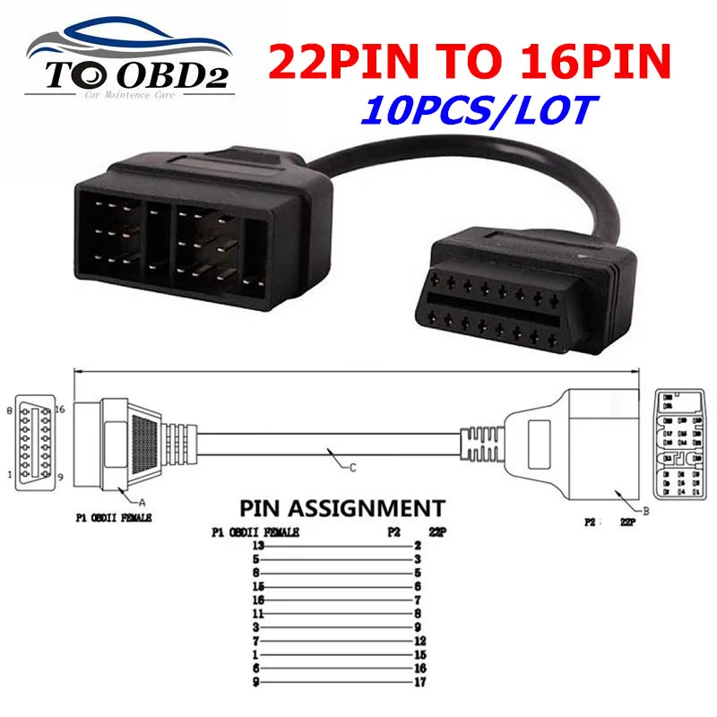 10PCS/LOT For Toyota 22 Pin To 16Pin OBD2 Cable Connector FOR Toyota 22Pin To 16 Pin Adapter Diagnostic Cable