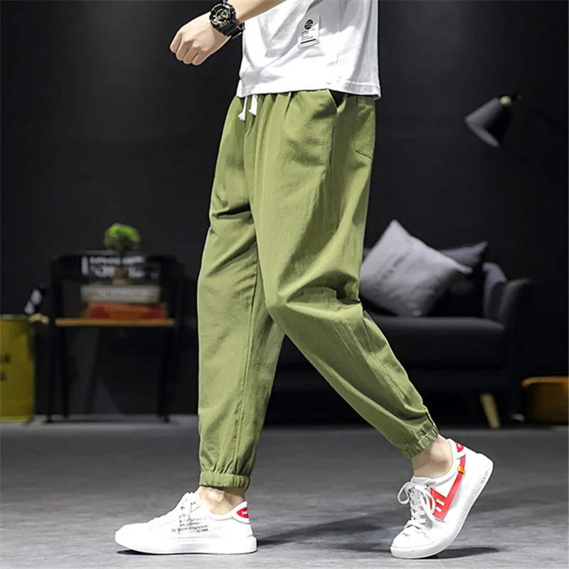 

Men's Pants Solid Color Linen Casual Pants Luxury Brand Loose Elastic Waist Chinese Traditional Men's Clothing Cargo Pants Men