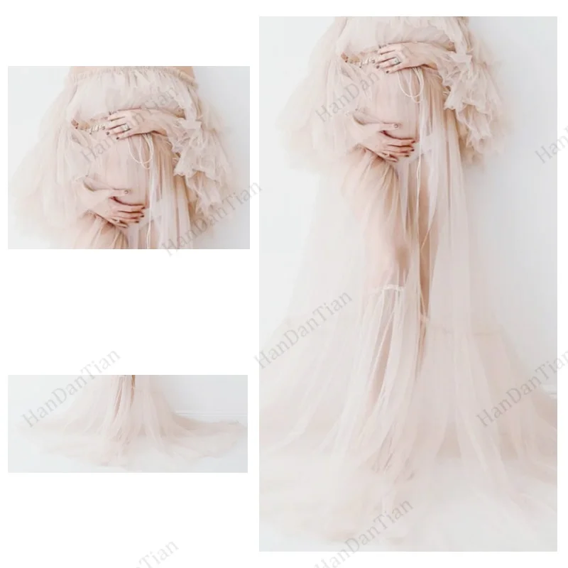Elegant Bridal Tulle Maternity Dresses Robes for Photography Sheer Robe Puffy Sleeve Fluffy Tulle Maternity Dressing Gowns