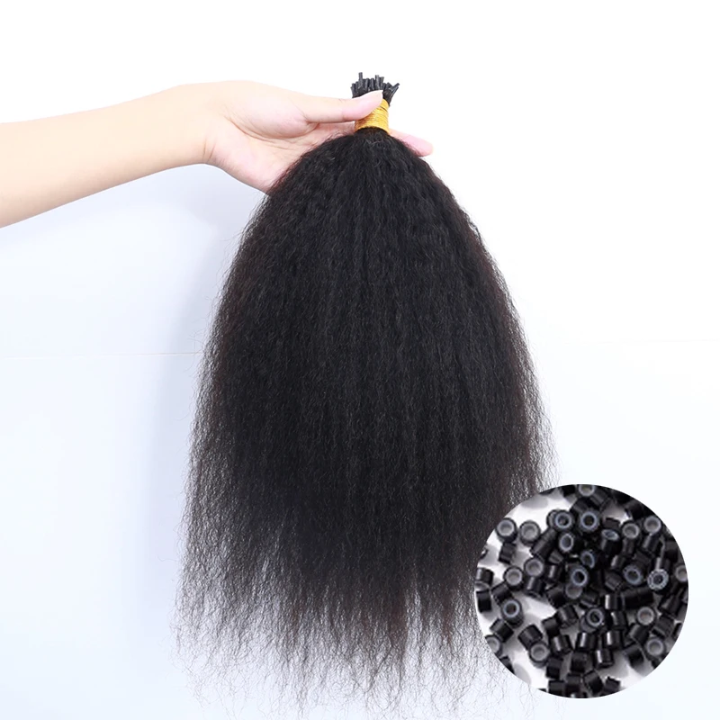 Extensiones de Cabello brasileño rizado con punta I, pelo virgen 100% humano, 4B, 4C, nudos negros naturales, Prosa