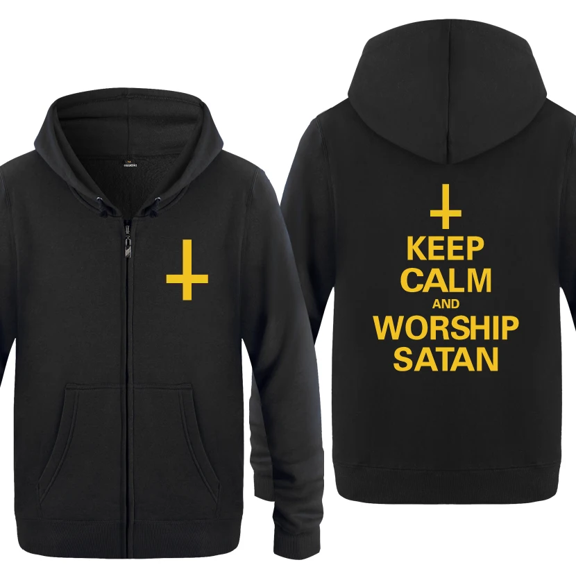 Keep Calm and Worship Satan - Demon Gothic Emo 666 Sweatshirts Men Fashion Mens Zipper Jackets Hooded Fleece Hoodies Cardigans