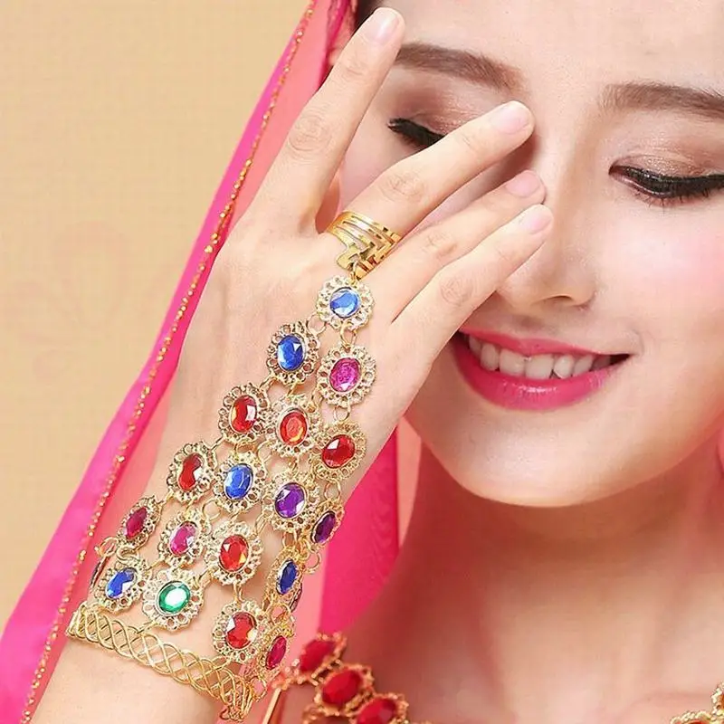 belly dance bracelet red diamond bollywood india women\'s costume accessories decoration show oriental dancing top chain bracelet