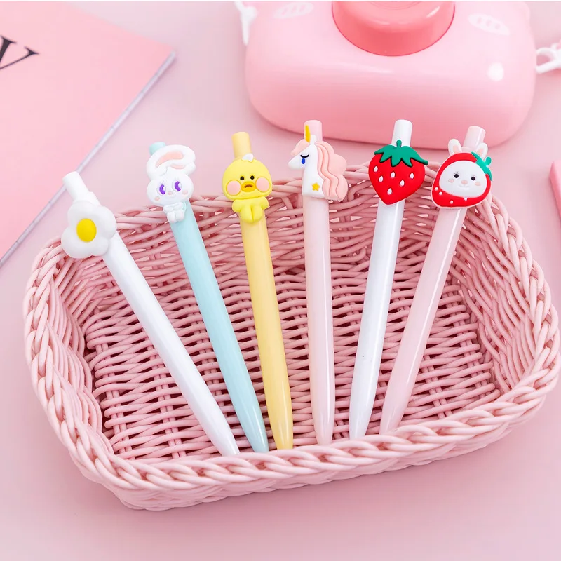 24 Pcs wholesale South Korea meng wu Cute Ins Girl Heart Pressing Ballpoint Pen Black Student Creative Pen Wholesale