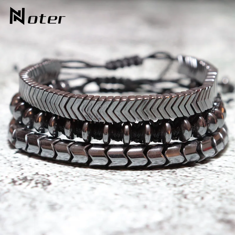Noter Braided Bracelets For Male Femme Geometric Figure Hematite Stone Braslet Adjustable Punk Braclet Hand Accessories Pulseira