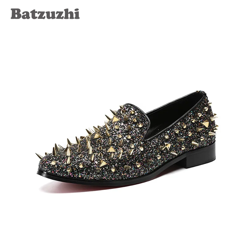 Batzuzhi Handmade Mens Shoes Spikes Shoes Men Brand Designer's Party Dress Shoes Rivets Rock Runway Party Erkek Ayakkabi, US12