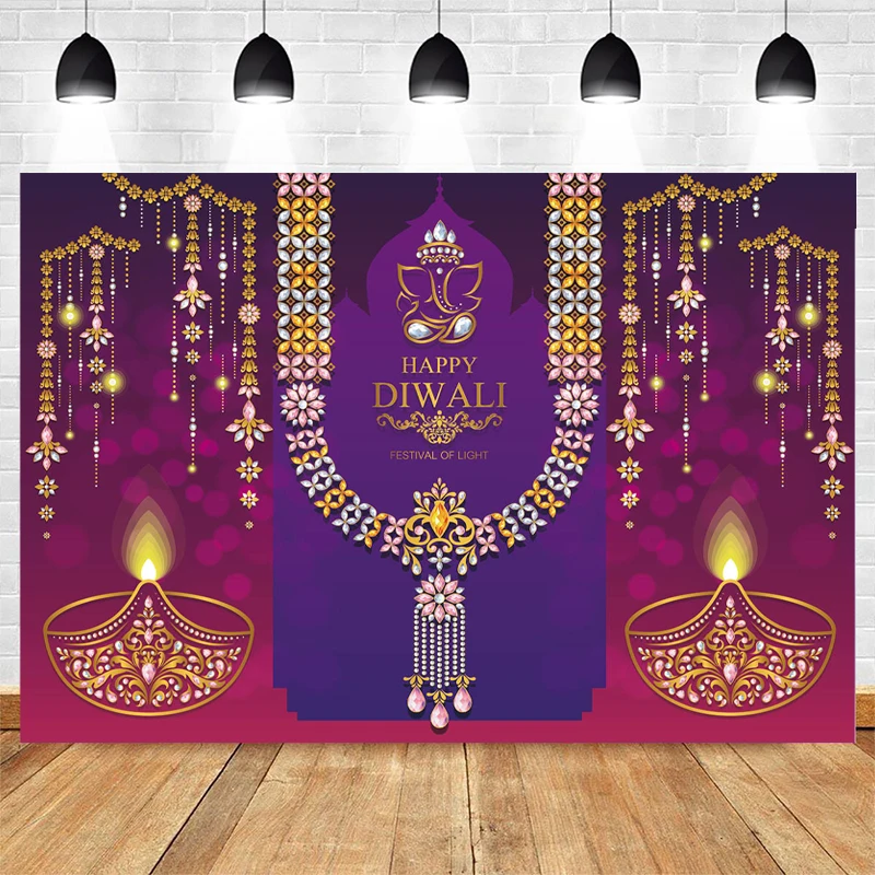 Happy Diwali Photography Backdrop Festival Of Lights Backgrounds For Photo Studio Gold Lotus Party Decorative Props Banner