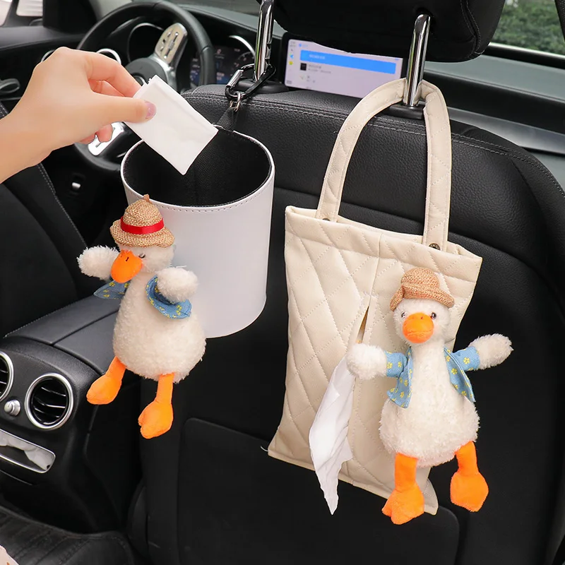 

2021 New Cartoon Duck Creative Cute Seat Back 2 In 1 Hanging Trash Can Car Storage Box