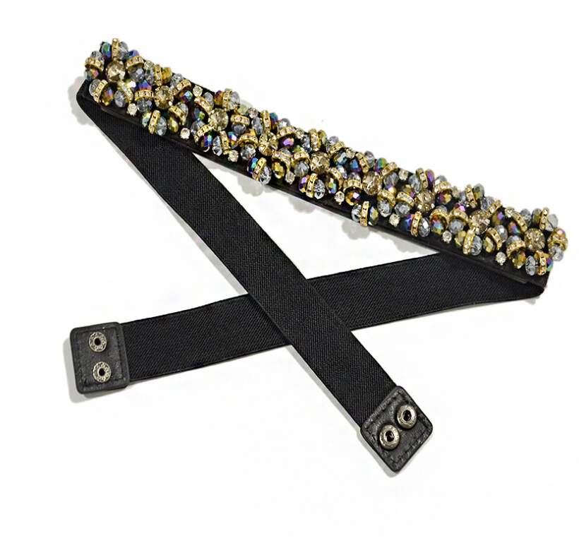 Women's runway fashion diamonds beaded elastic Cummerbunds female Dress Corsets Waistband Belts decoration wide belt R2005