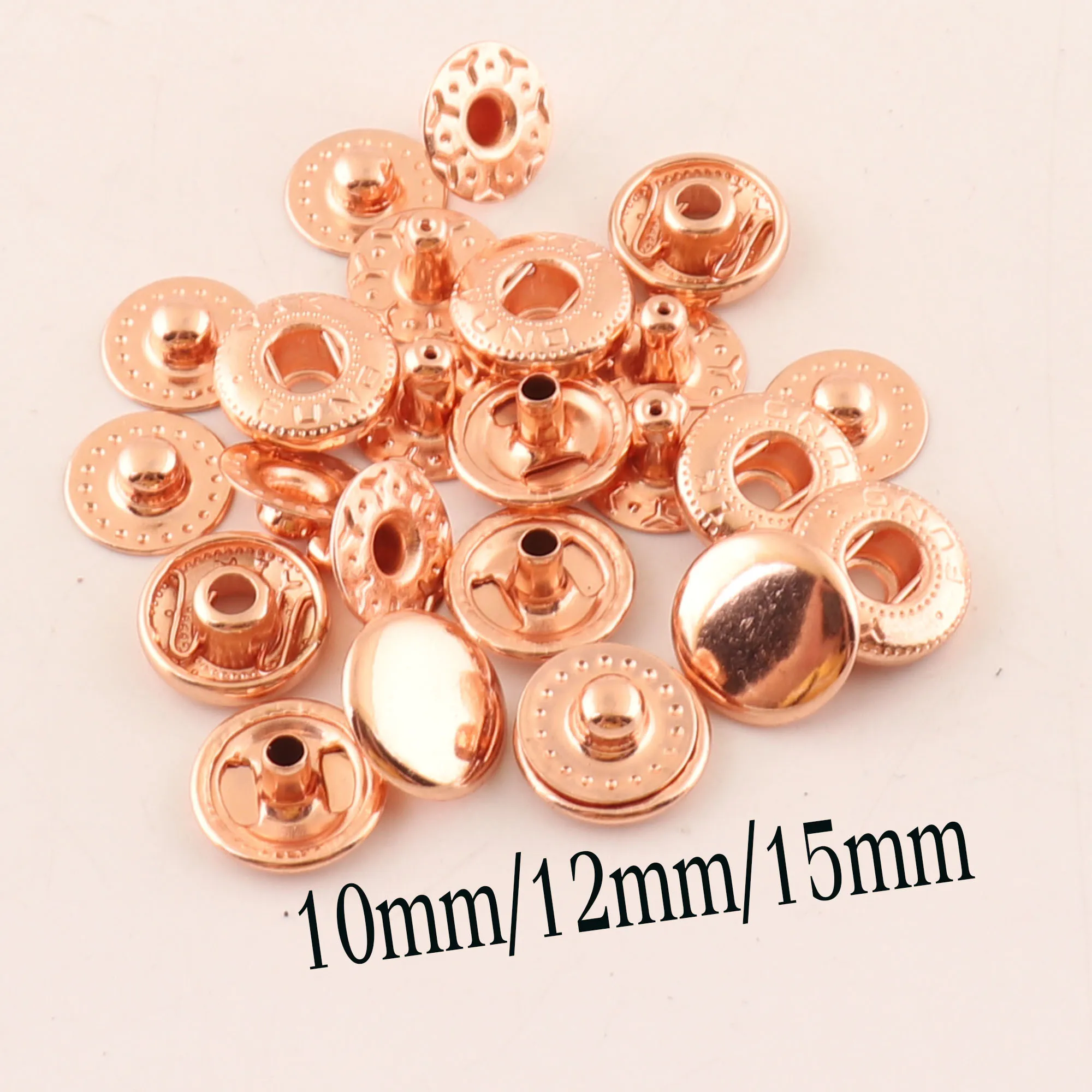 50 sada růže zlato drobnost knoflíků, 10mm12 mm 15mm, kov tisk hřeby, spojovací materiál šicí kůže řemeslo oblečení pytle garment, drobnost fastenes