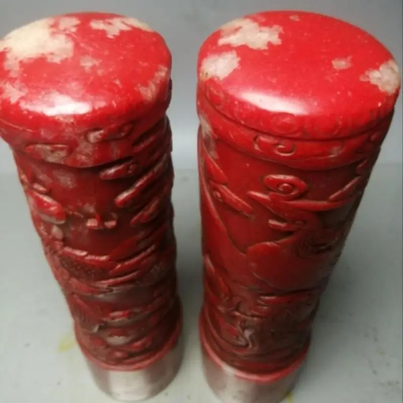 China old Beijing old goods  Exquisite Soapstone Seal Dragon and Phoenix Cylindrical Seal statue