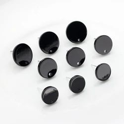14mm 12mm 10pcs/lot Acrylic Stud Earring Black Flat Round Base Earrings Connector For DIY Earring Making Jewelry Accessories