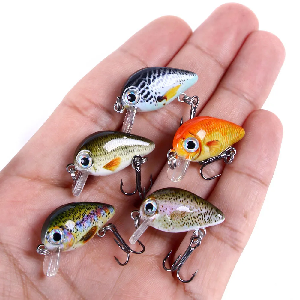 HENGJIA 5pcs 1.5g-2g 3cm Mini Crankbait Kit Artificial Wobblers Hard Bait Bass Trout Fishing Lure Tackle Pesca Peche Truite