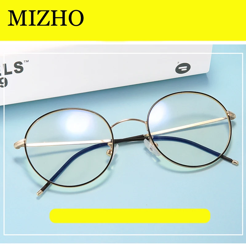 MIZHO High Quality GOLD Frame Round Metal Protector Glasses fake Men Rays Radiation Anti Blue Light Blocking Glasses Women