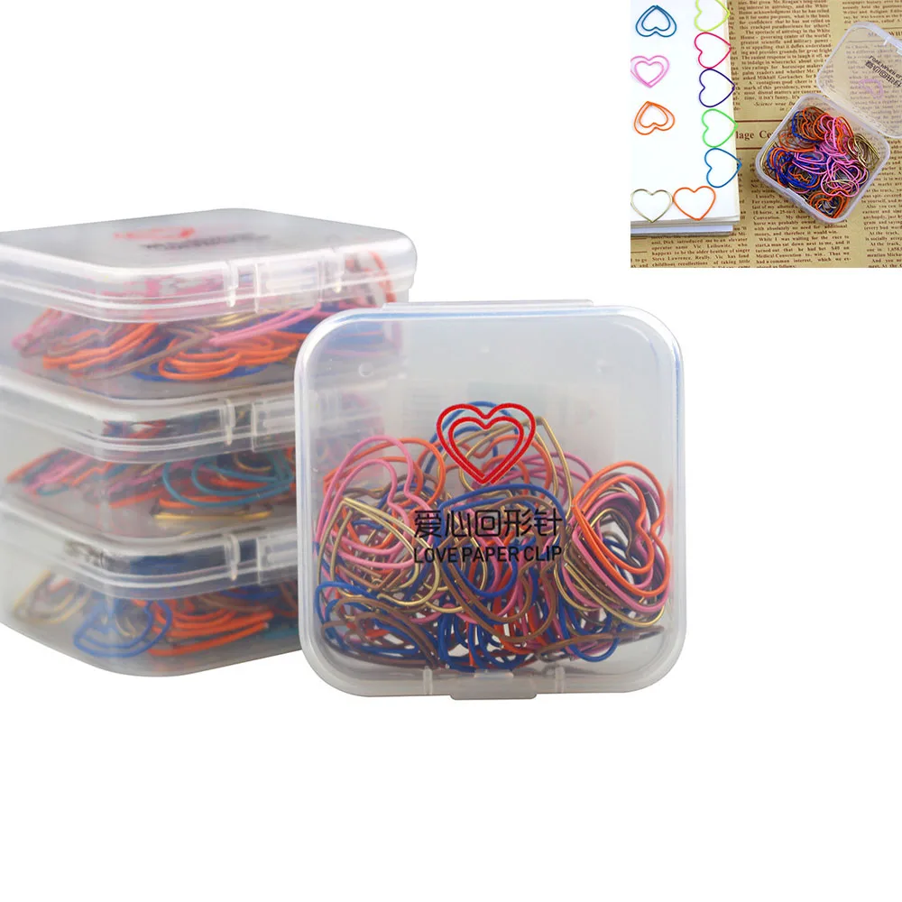 50Pcs/Box Heart Bookmark Metal Paper Clip Decor Colorful Book Note Decoration Binder Clip Stationery