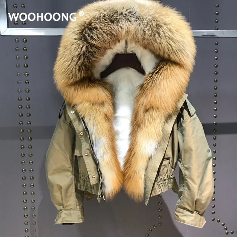 

Winter Real Fur Coat Woman Short Natural Silver Fox Red Fox Pie Overcoming Coat Wool Liner Fashion Korean Bat Style Tooling Styl