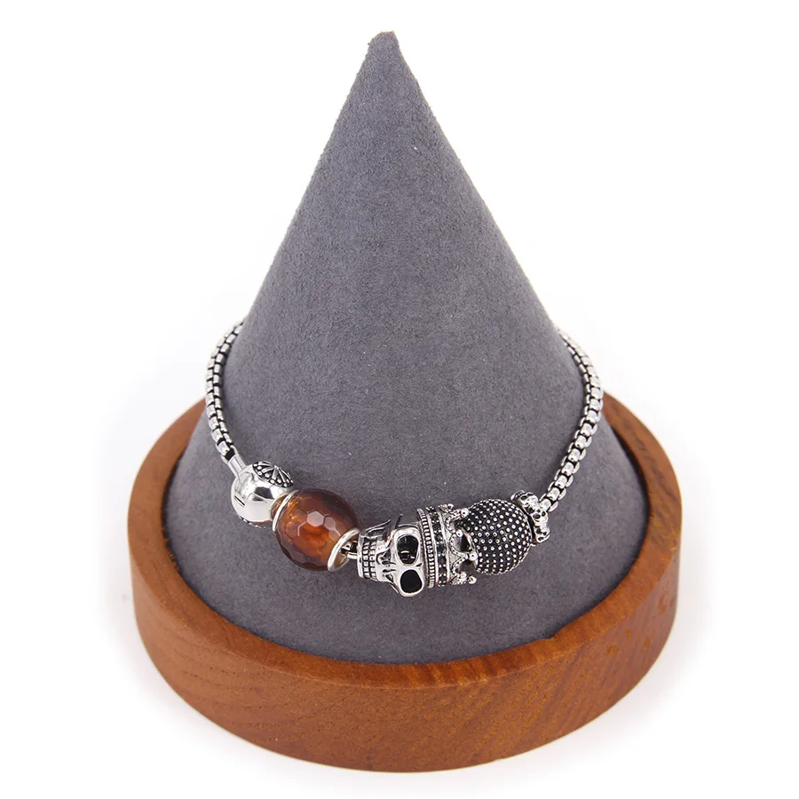 Thomas Style KM Bead Bracelet With Pave Zircon King Skull Beads , Rebel Heart Bracelet For Men TS