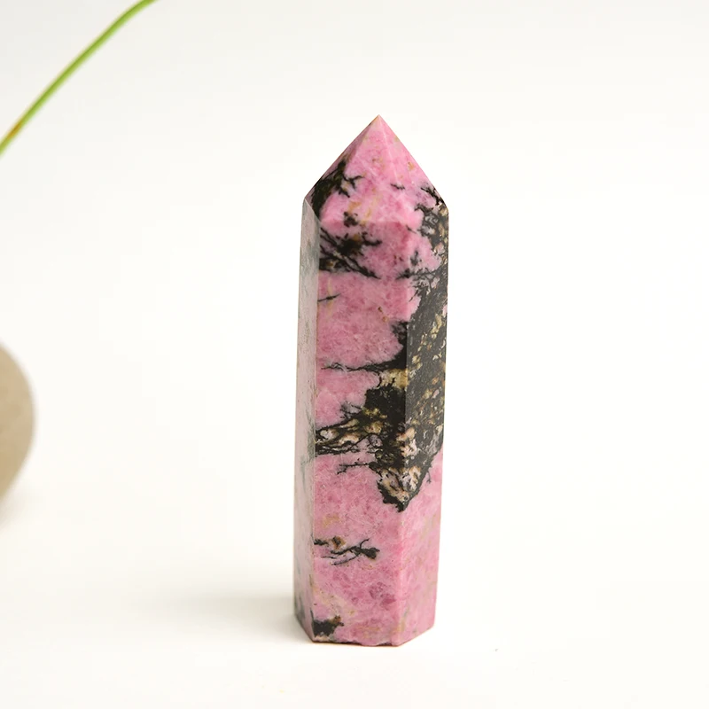 

Natural Stone Rhodochrosite Hexagonal Crystal Quartz Column Mineral Dot Decoration Healing Wand DIY Home Decor Decoration Gifts