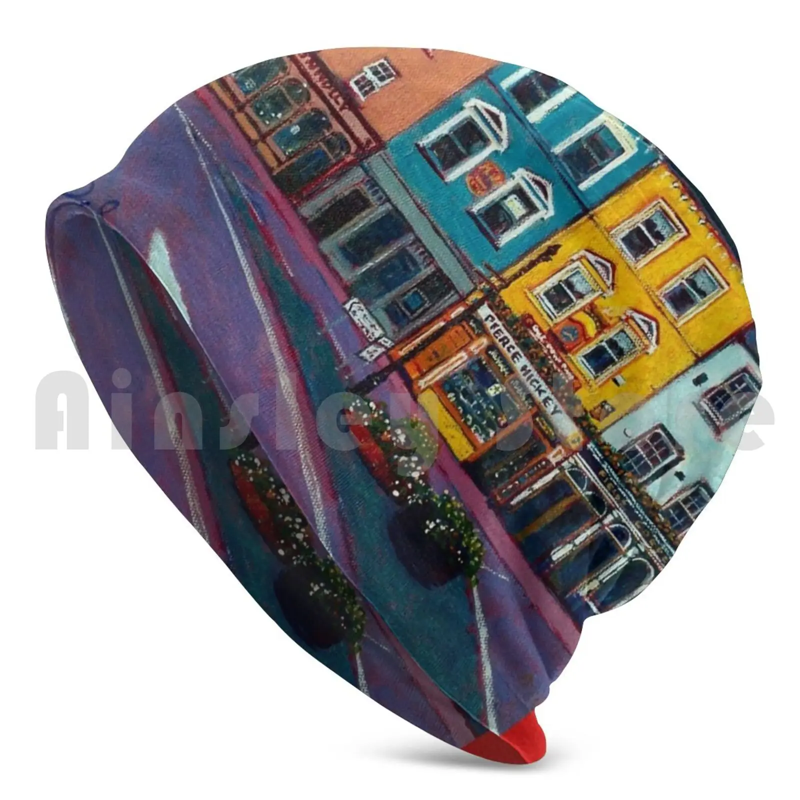 Main Street , Skibbereen , Cork Beanie Hedging Cap DIY Print Cushion Orange Red Houses West Cork County Skibbereen