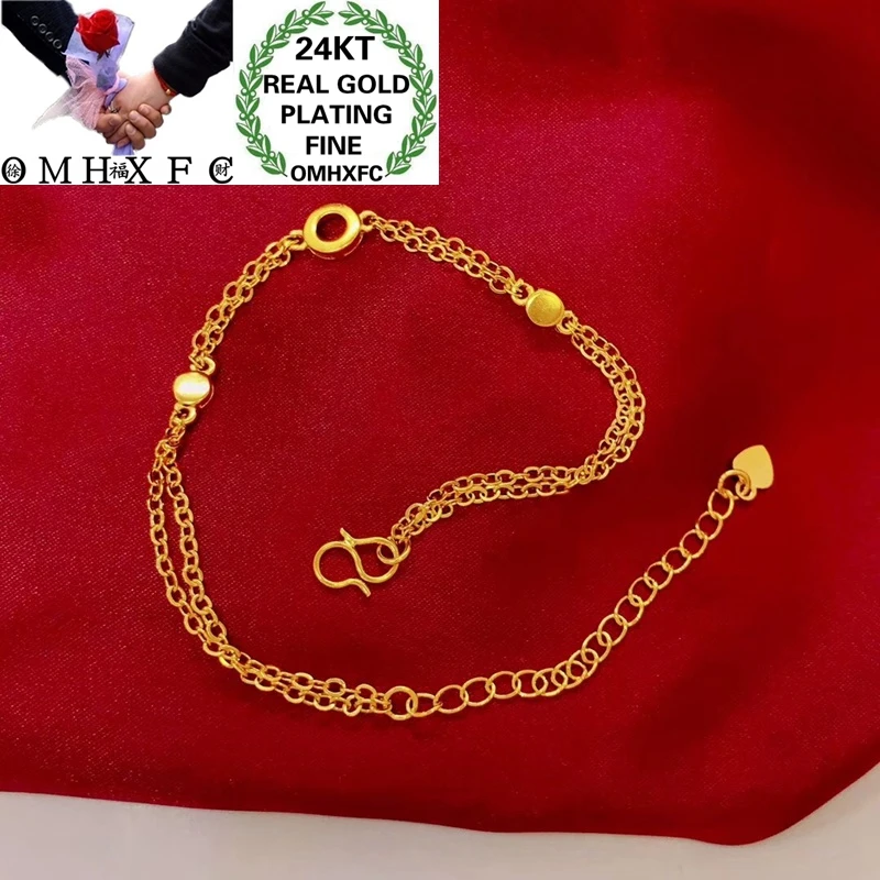 OMHXFC Wholesale YM154 European Fashion Fine Woman Girl Party Birthday Wedding Gift Round Two Layers 24KT Gold Bracelet Bangle