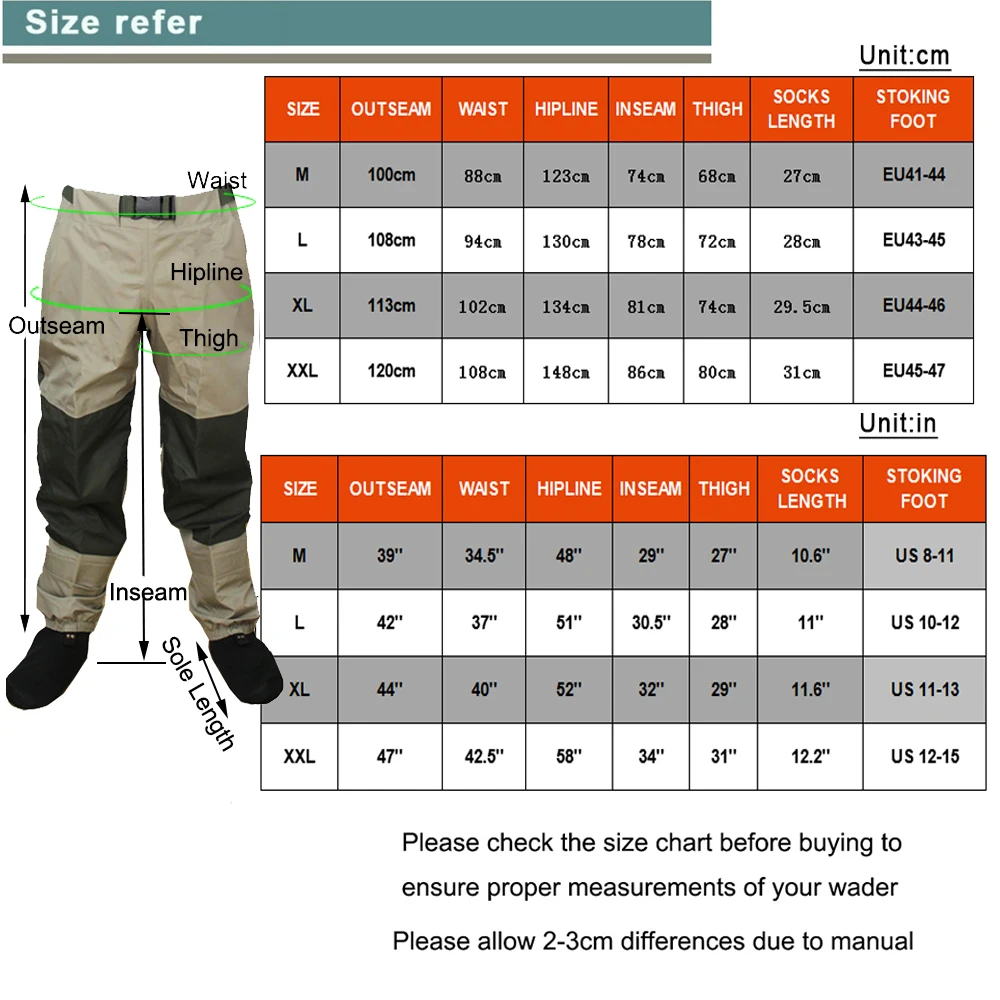 3 warstwy oddychające wodoodporne Fly Fishing talii Waders Stockingfoot High Pant Wader trwałe kaczki polowanie brodząc spodnie