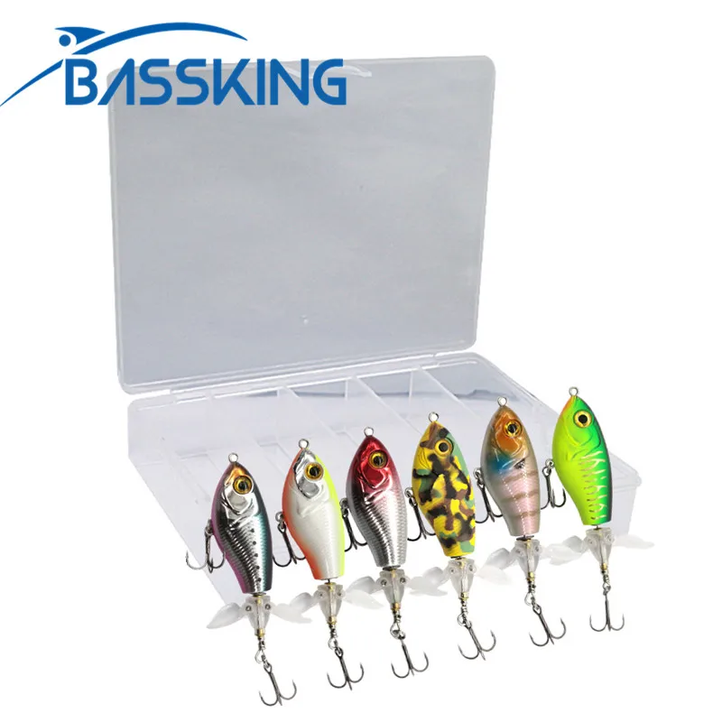 BASSKING 6Pcs Whopper Plopper Pencil Bait Kit 65mm/9g 80mm/16g Floating Rotating Tail Fishing Lure Artificial Bait Pesca Wobbler