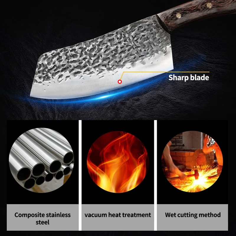 7 Inch Forged Knife Handmade Kitchen Chinese Chef Meat Slicing Cleaver Vegetables Cutting Fish Fillet Knives Stainless Steel image 4