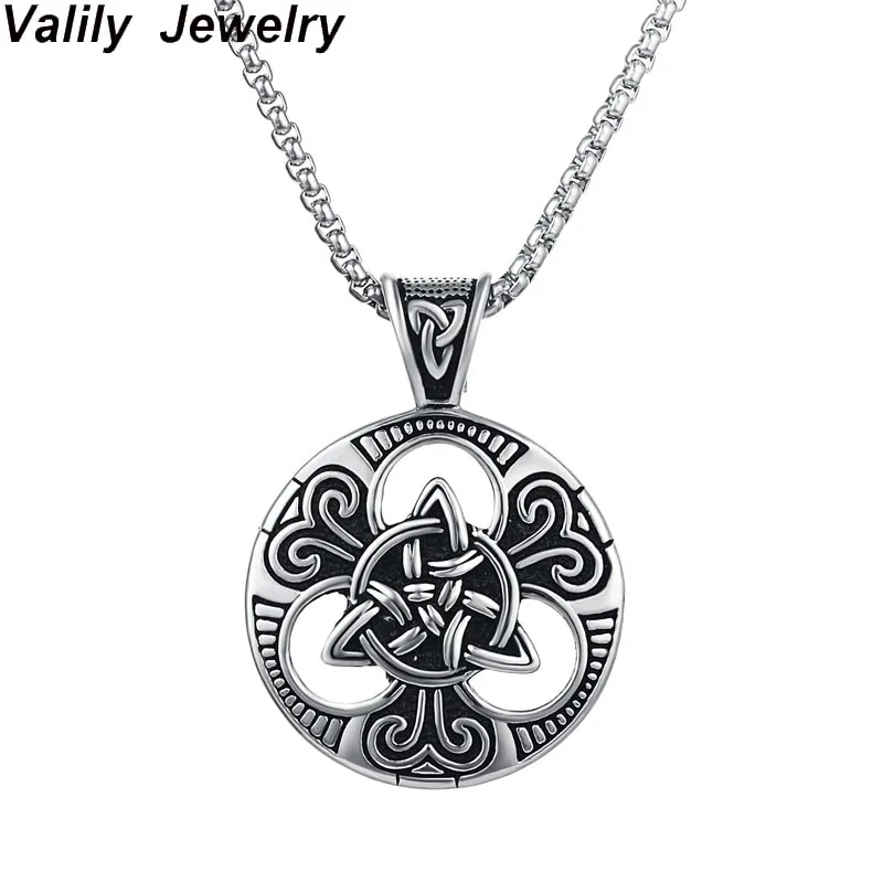 Men's silver Irish Knot Triquetra Pendant Necklace Stainless Steel Punk Vintage Celtics Trinity Necklace jewelry for Men