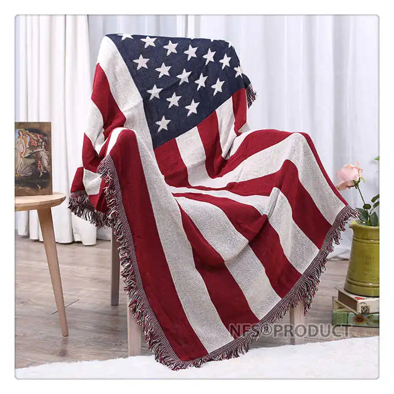 Knitted Sofa Throw Blanket With Tassels 130x180cm Cotton USA UK Flag Home Decorative Floor Carpet Bed Quilt Table Cover