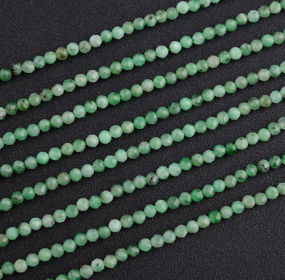 1 hebra de cuentas sueltas redondas facetadas de Esmeralda verde auténtica Natural