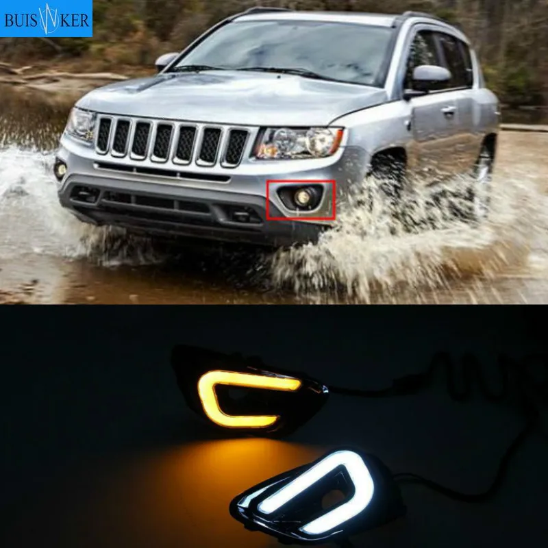 

1 set LED DRL Daytime Running Lights With turnning yellow signal Lamp For Jeep Compass 2011 2012 2013 2014 2015 2016