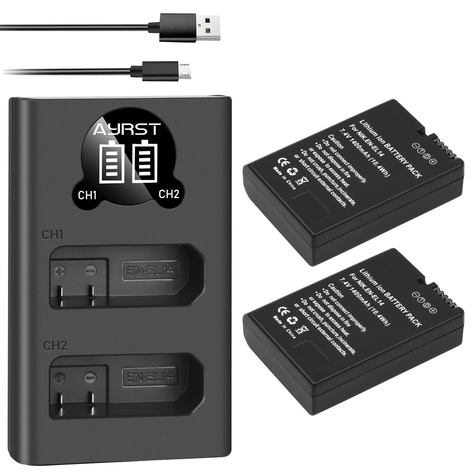 Аккумулятор для Nikon D3100 D3200 D3300 D3400 D3500 D5600 D5100 D5200 P7000, 2 шт.