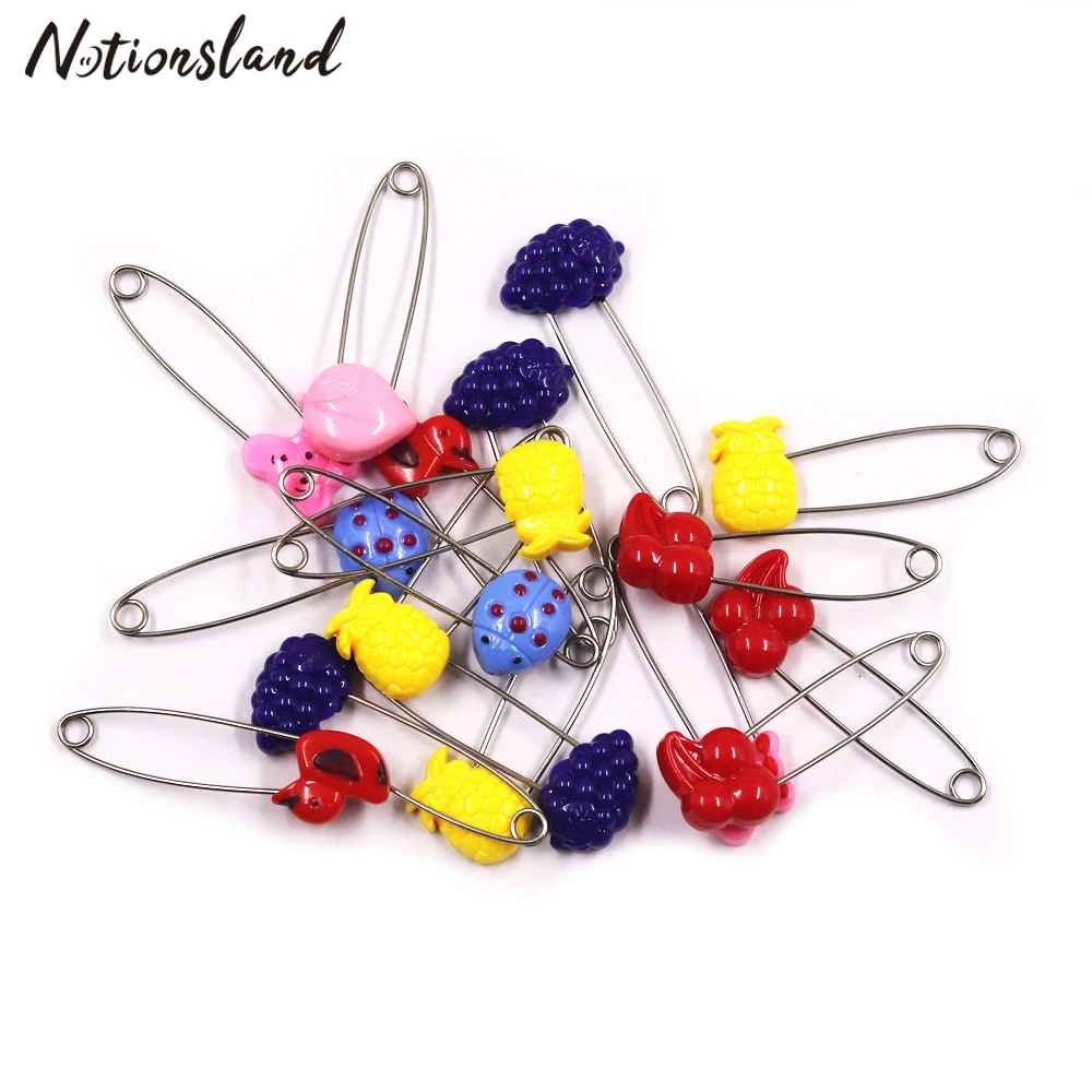 52mm Mixed Plastic Head Safety Pins Baby Kids Clothes Nappy Locking Brooches Sewing Clothing Accessories Random Color