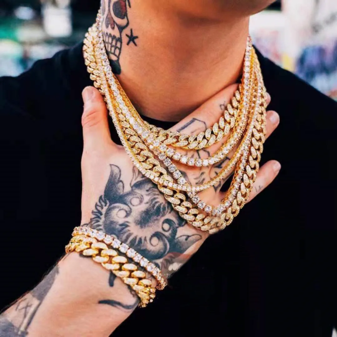 

Double Layer Multi-layer Hip Hop Tennis Chain Bling Paved CZ Iced Out Gold Cuban Chain for Men Women Jewelry Men Choker Necklace