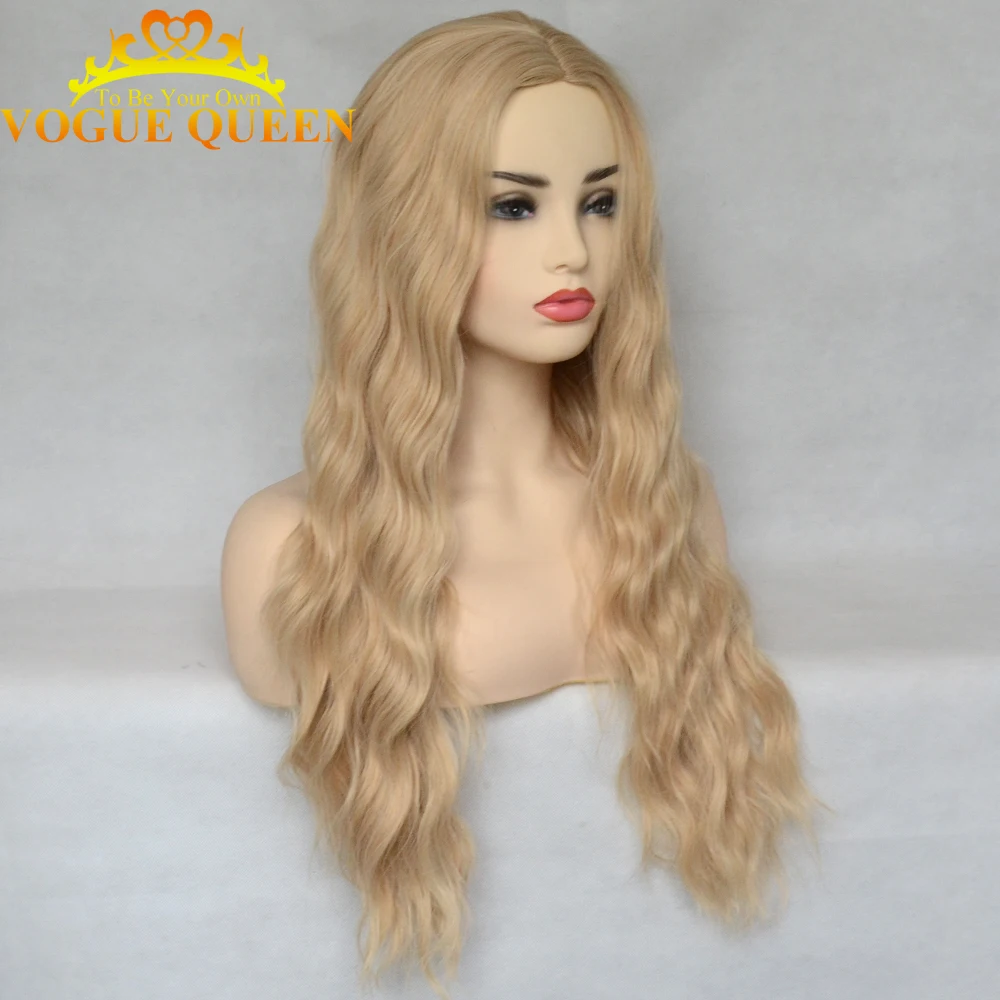 Vogue Queen Mixed Blonde Synthetic Long Water Wave Wig Full Machine Made Wig Heat Resistant Fiber Daily Wearing For Women