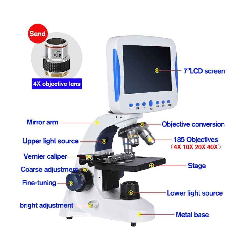 7 inch LCD TV version Microscope 2000X zoom Digital HD Coaxial fine-tuning biological Lab led + luxury Handbag+7PCS accessories