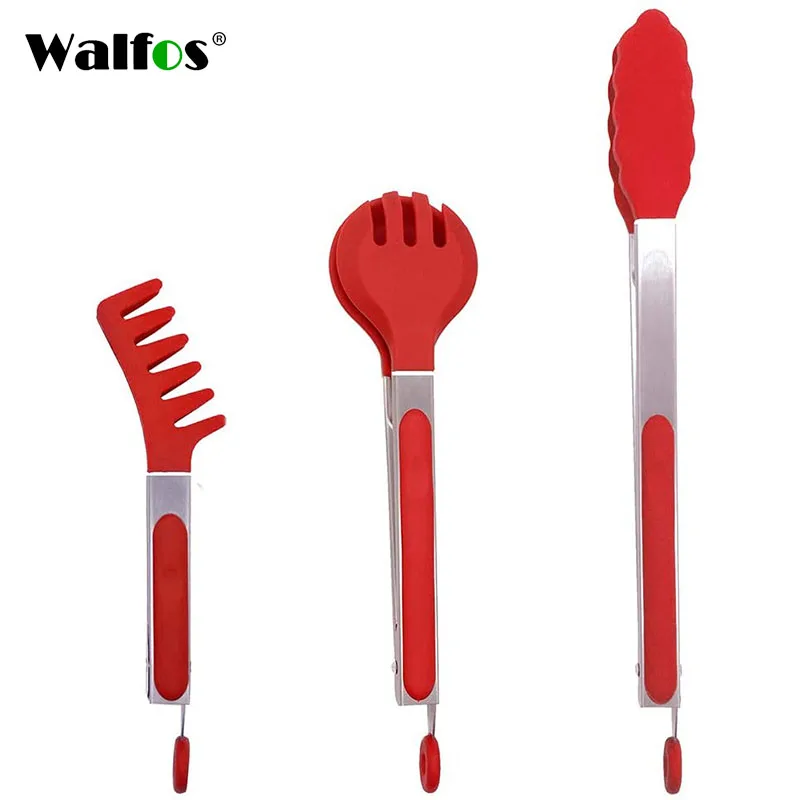 WALFOS Silicone Food Tong Stainless Steel Kitchen Tongs Silicone Non-Slip Cooking Clip Clamp BBQ Salad Tools Kitchen Accessories